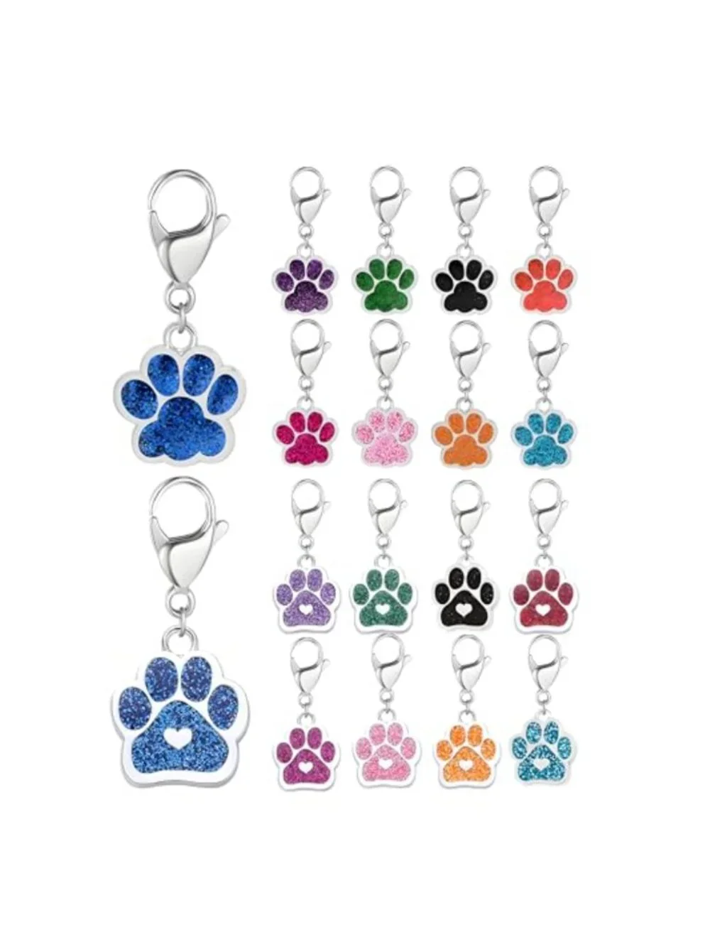 Paw Print Keychains Set of 18 Glitter Animal Cat Dog Claw Keyring Pet Memorial